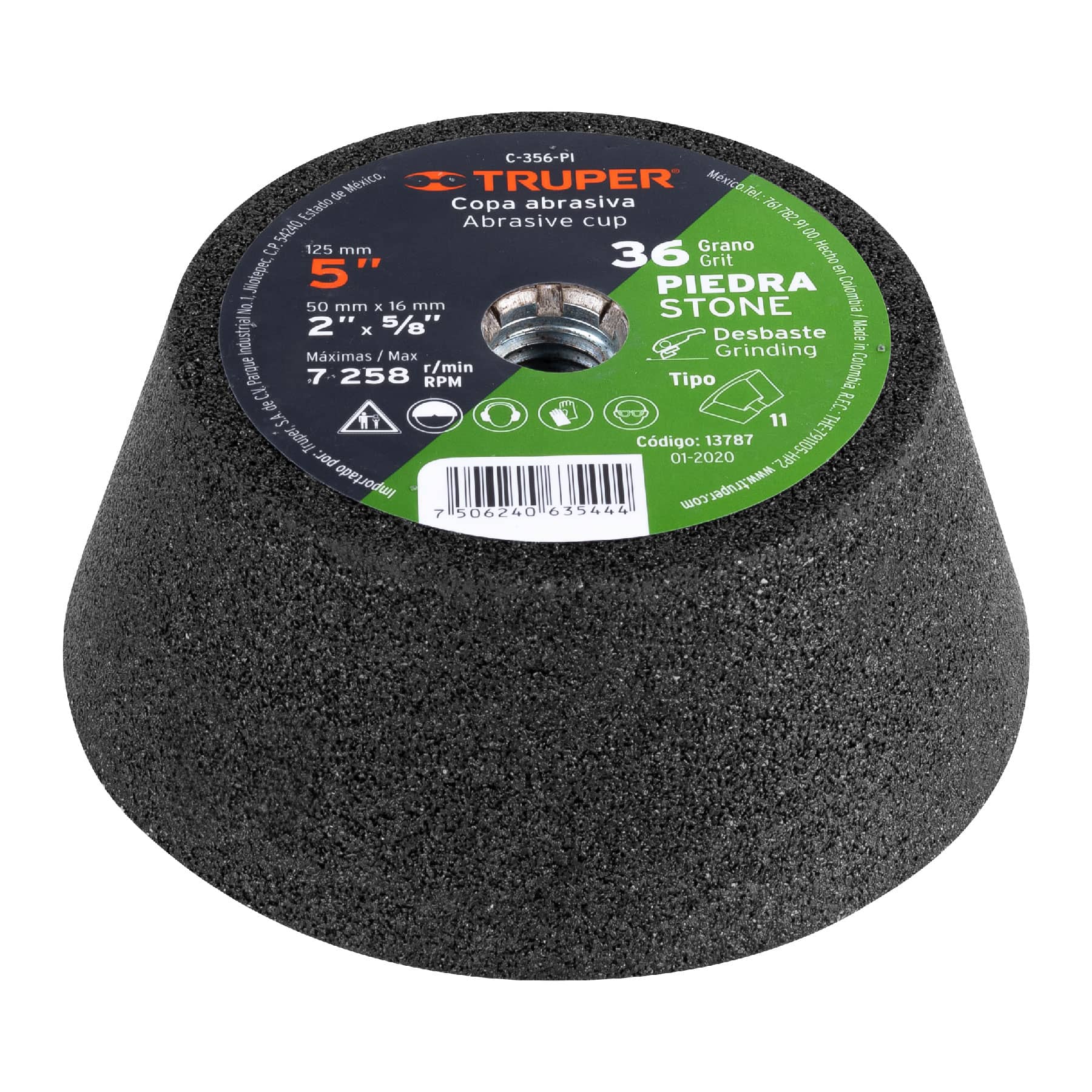PIEDRA COPA DE DESBASTE PARA PULIDORA DE 5″ X 5/8″ GRANO 36 EN CARBURO ...